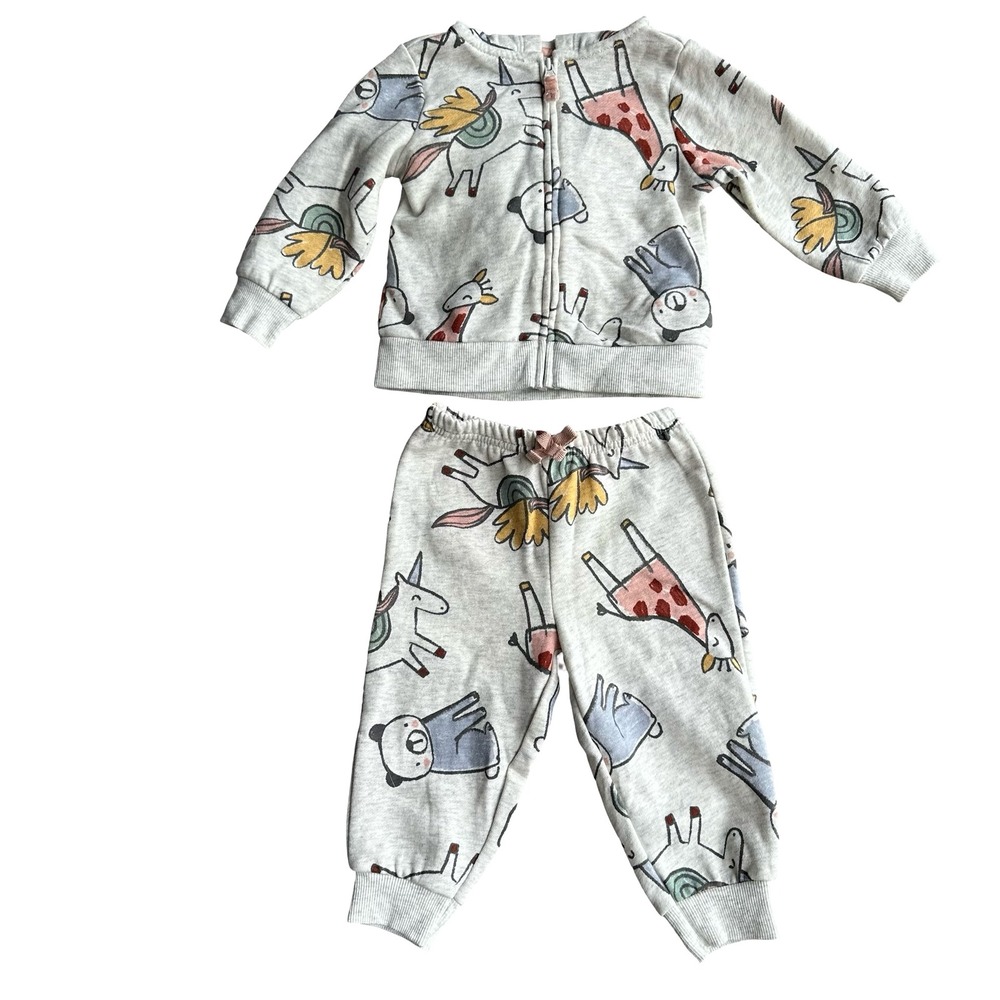 Carter's Tracksuit Set Size 9M Animal Print Full Zipper Hoodie & Jogger Pants